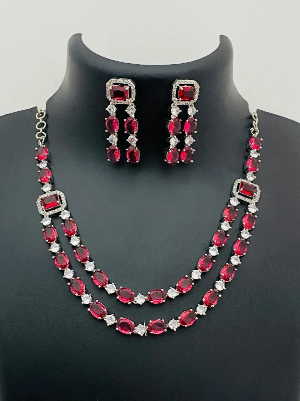 Best necklaces and pendants with heart-shaped lockets for a sentimental keepsake-Gorgeous Ruby Stoned American Diamond Necklace With Earrings