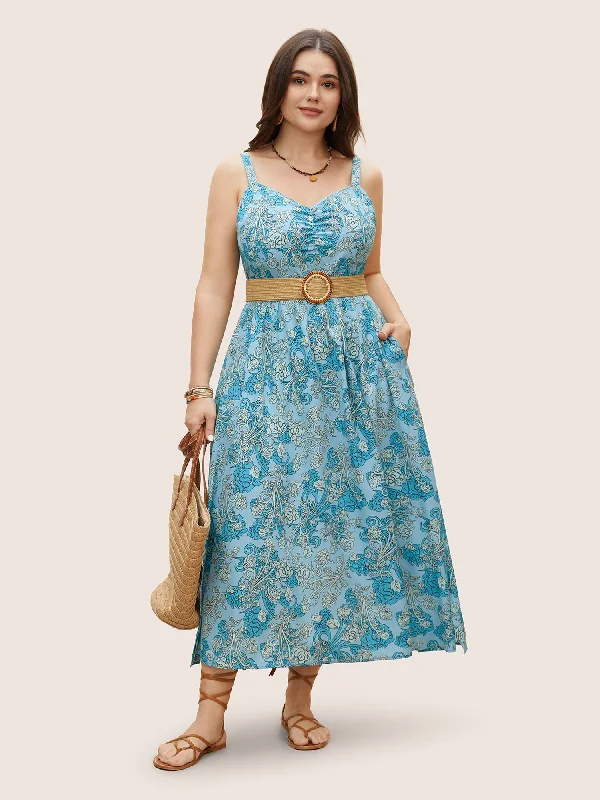 Plus size dresses for spring bloom with grace -Bandana Print Ruched Pocket Cami Dress