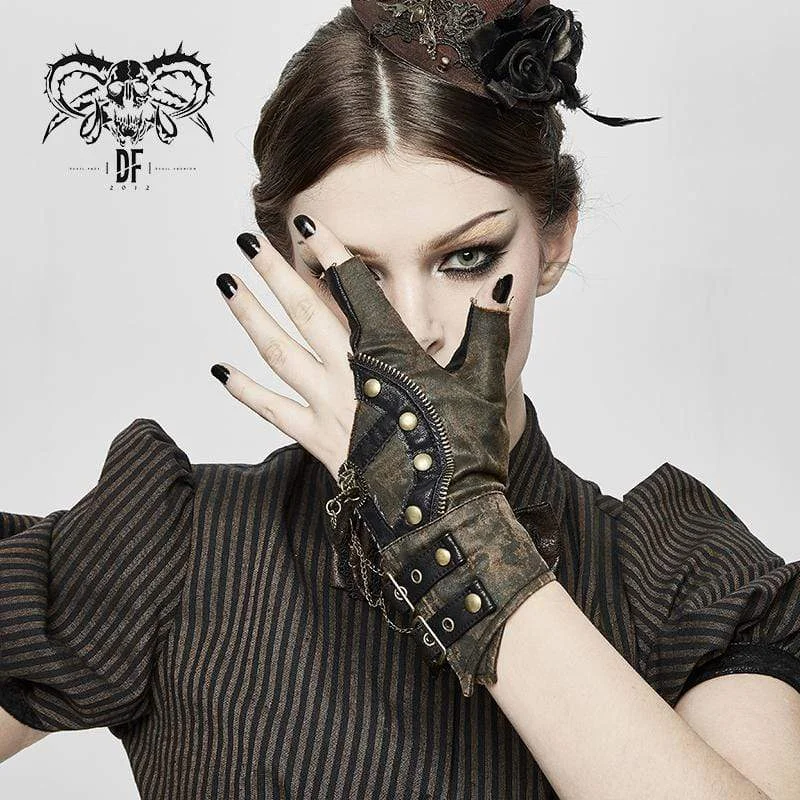 Animal Print T-Shirts for Fun Look -Women's Steampunk Gears Zipper Irregular Gloves