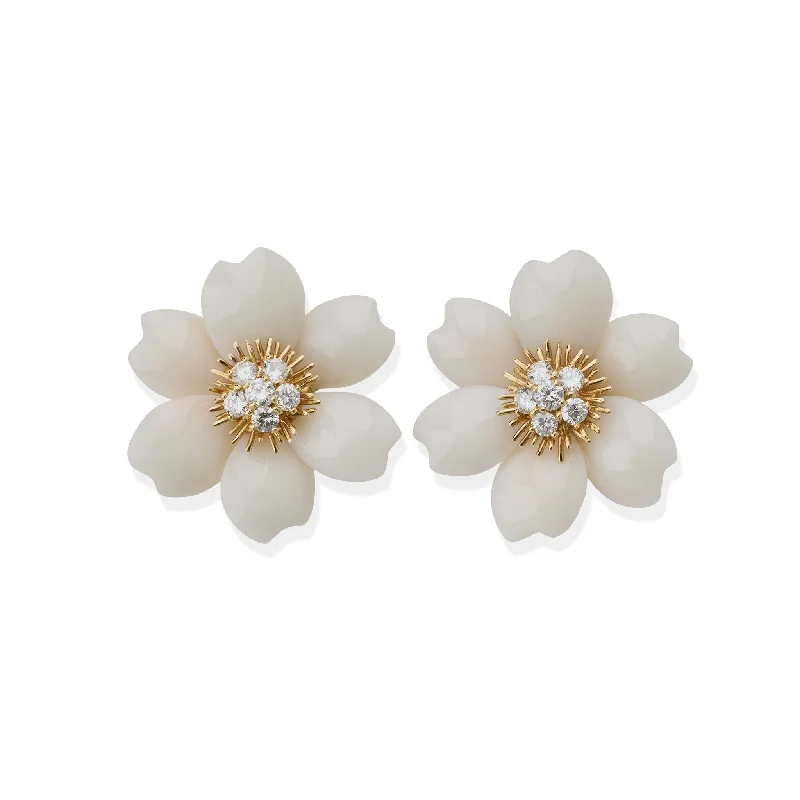 African Drop Earrings with Culture -Van Cleef & Arpels "Rose de Noël" White Coral Clip Earrings