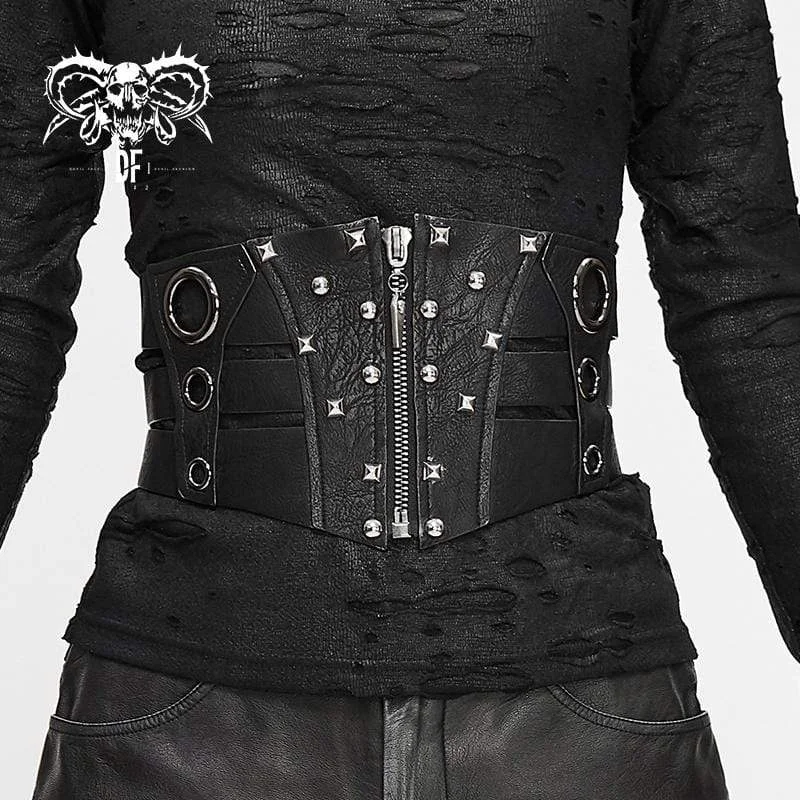 Movie T-Shirts for Film Fans -Women's Gothic Faux Leather Ripped Front Zip Belts With Rivets