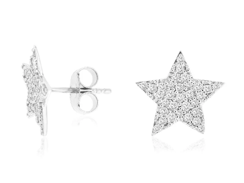 Magnetic Closure Drop Earrings for Easy -14K DIAMOND PAVE STAR STUDS/EARRINGS