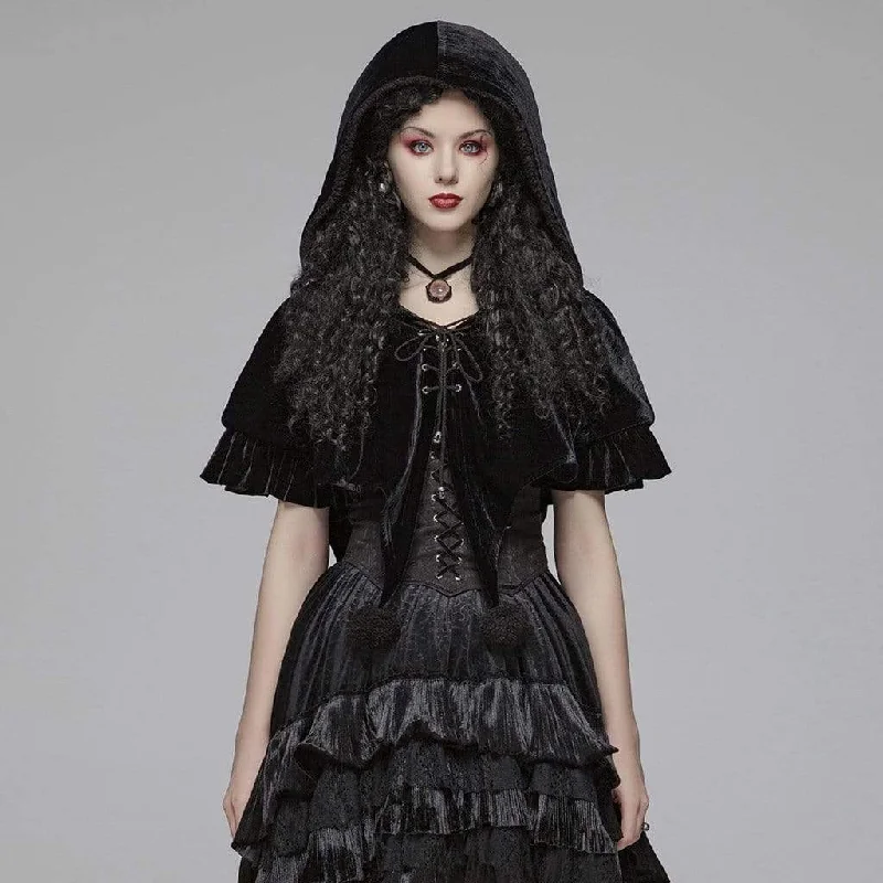 Golf T-Shirts for Outdoor Game -Women's Lolita Witch Hooded Velvet Short Cloak