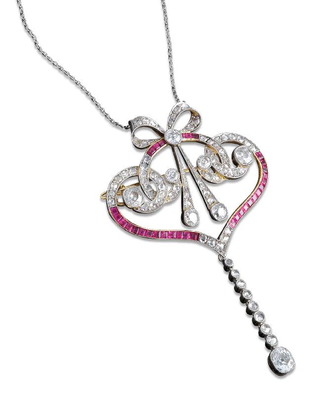 Unique necklaces and pendants with engraved messages for a sentimental gift-Edwardian Diamond and Ruby Pendant