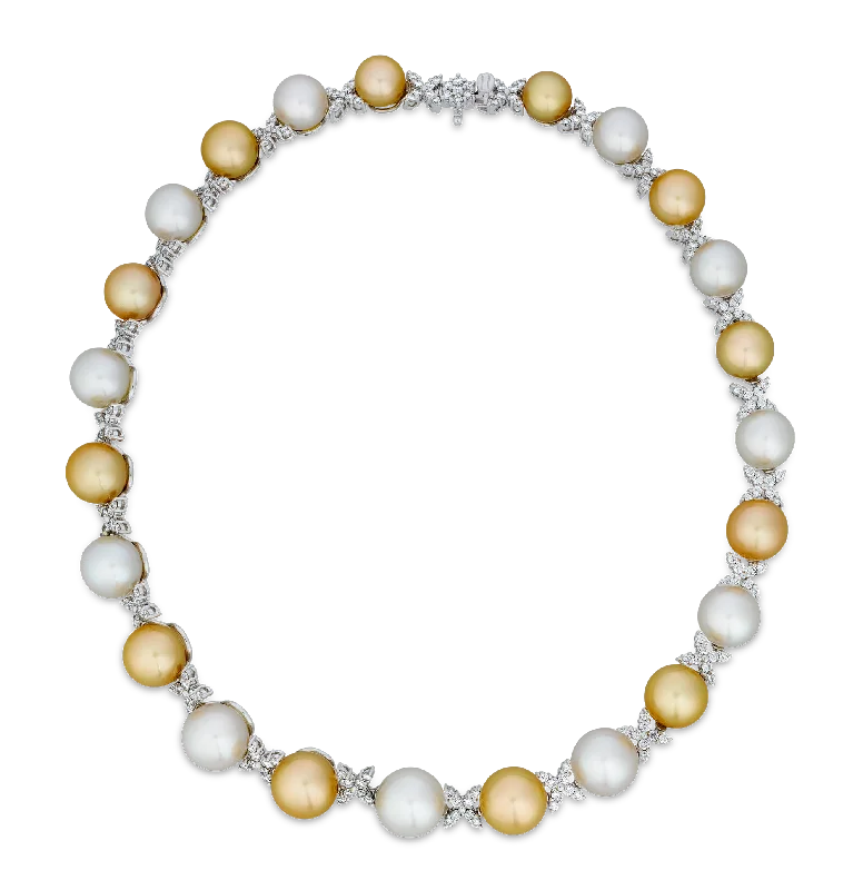 Necklaces and pendants with abstract shapes for a modern, creative appearance-White and Gold South Sea Pearl and Diamond Necklace