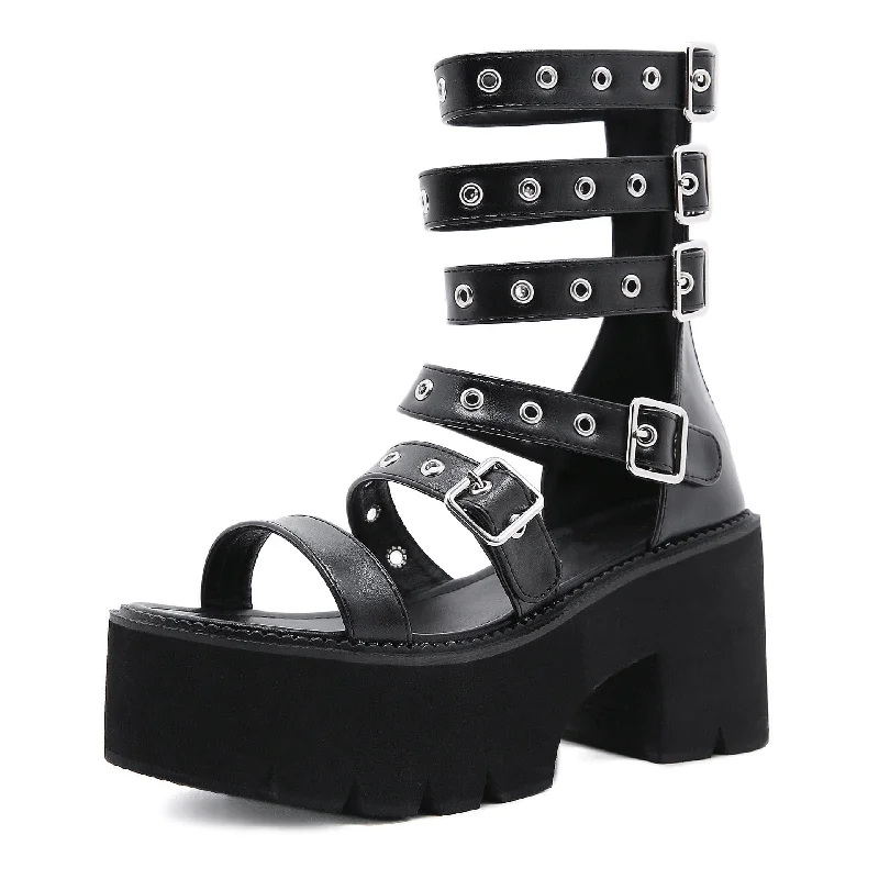 Sports T-Shirts for Athletic Activities -Women's Punk Eyelets Layered Buckles Open-toe Platform Sandals