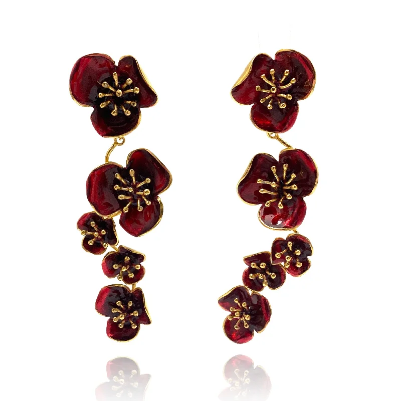 Drop Earrings with Vine Designs -Red Five Flower Earrings