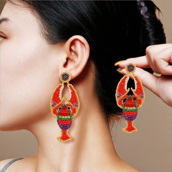 Oval Drop Earrings for Grace -Wholesale Design Sense Lobster Rice Beads Earrings Light Luxury High-end Autumn and Winter Fashion Elegant Carnival Earrings