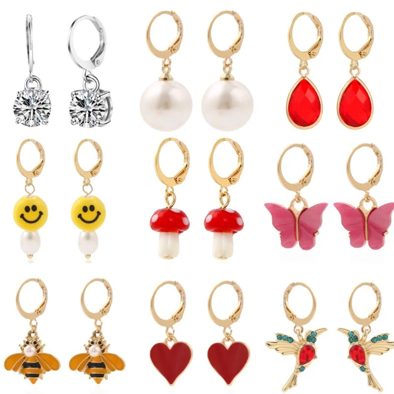 Heavy Duty Drop Earrings for Durability -Wholesale Simple Pearl Smiley Bee Butterfly Set Mushroom Earrings