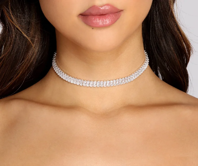 Necklaces and pendants with infinity love symbols for an eternal, romantic gesture-Cubic Zirconia Baguette Choker Necklace