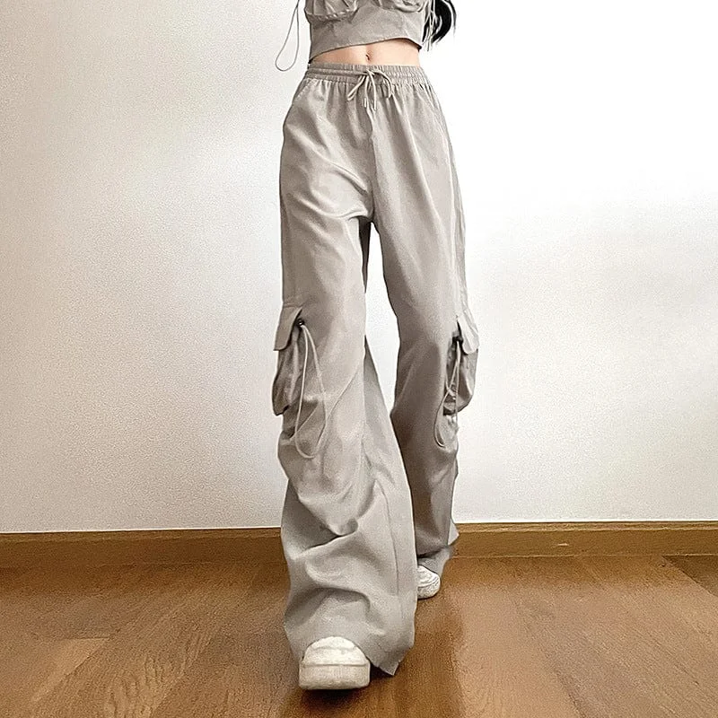 Checkered T-Shirts for Stylish Vibe -Women's Grunge Big-pocket Drawstring Casual Pants