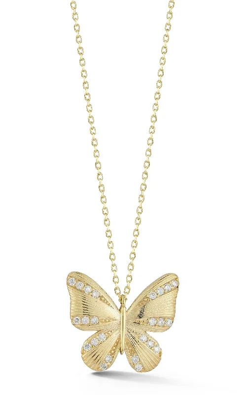 Necklaces and pendants with lock and key designs for a symbolic gesture-Striped CZ Butterfly Necklace