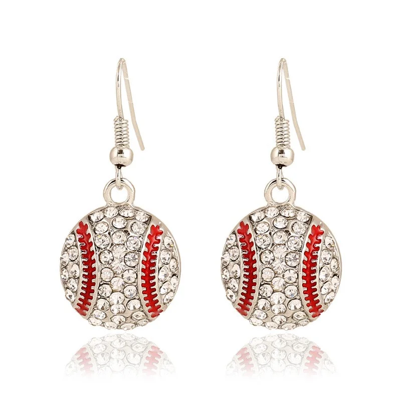 Drop Earrings with Filigree Work -Wholesale Ball Sports Competition Fashion Trendy People Diamond Set Baseball Earrings