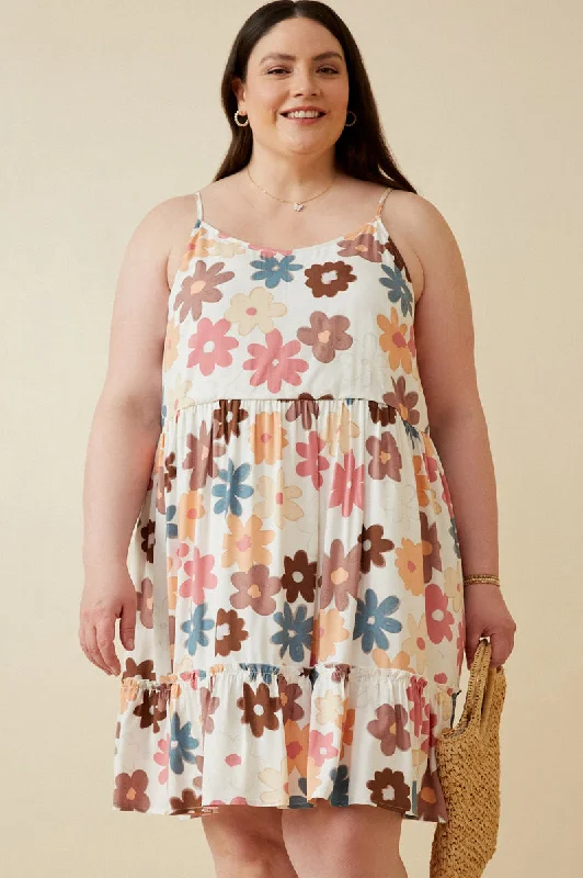 Plus size dresses with wrap fronts fit well -Floral Ruffle Sleeveless Tank Dress