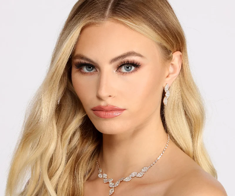 Best necklaces and pendants with intricate beadwork for a bohemian-inspired look-Unstoppable Shine Rhinestone Leaf Necklace + Earring Set