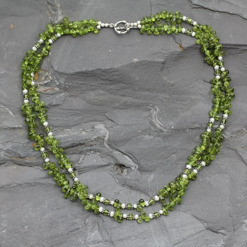 Best necklaces and pendants with butterfly wings for a delicate, graceful style-Kashmiri Meadow Peridot and pearl strand necklace