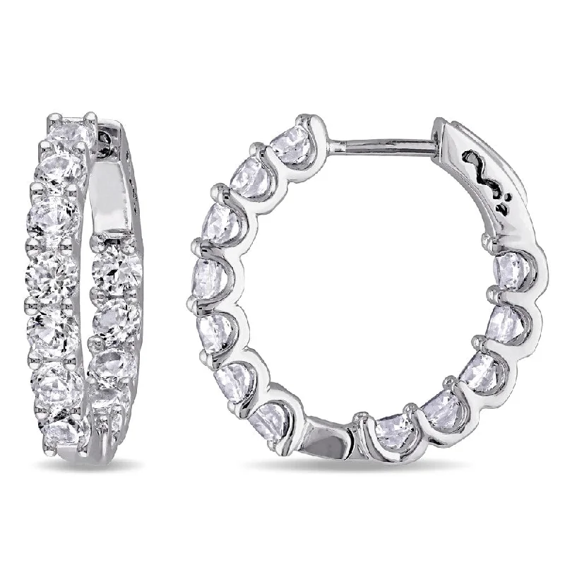 Heavy Duty Drop Earrings for Durability -Miadora Sterling Silver Created White Sapphire Hoop Earrings