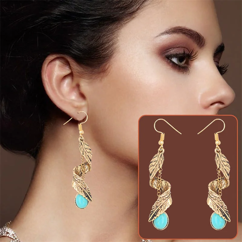 Drop Earrings for Christmas Party -Wholesale Bohemian Tassel Vintage Turquoise Earrings