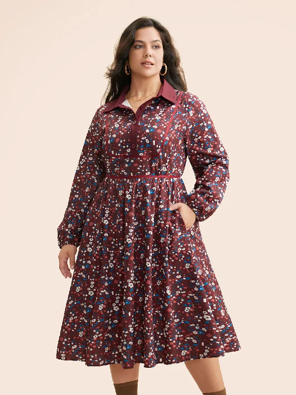 Plus size dresses featuring textured weaves add interest -Ditsy Floral Woven Ribbon Button Up Dress