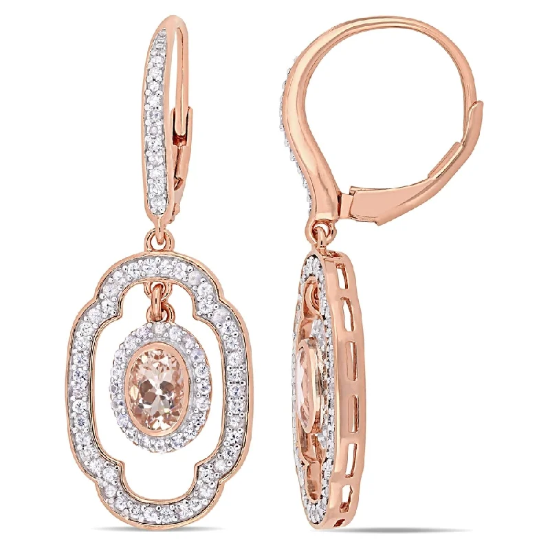 Drop Earrings with Knot Designs -Miadora Rose Plated Sterling Silver Morganite White Sapphire 1/10ct TDW Diamond Earrings