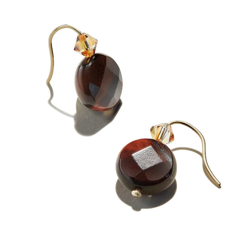 Nickel Free Drop Earrings for Safety -Tiger's Eye Gemstone Earrings, Burnt Red