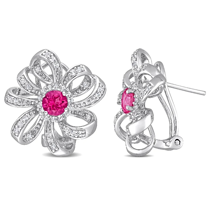 Drop Earrings with Crown Designs -Miadora Pink Topaz and White Topaz Floral Earrings in Sterling Silver