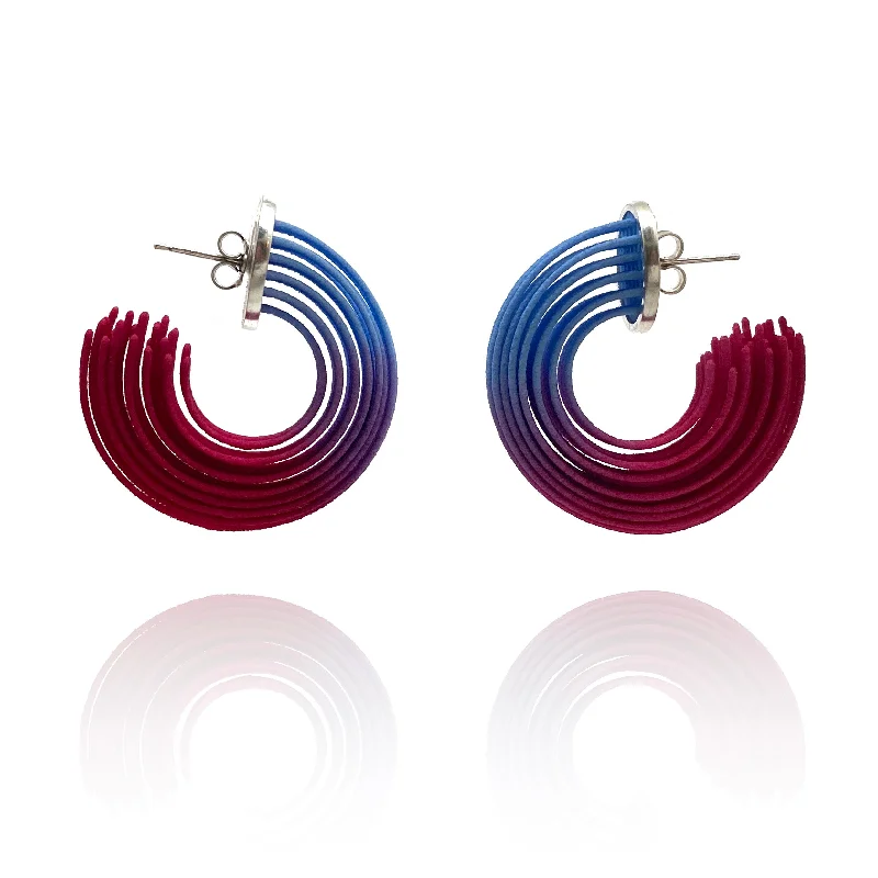 Drop Earrings for Mother's Day -Blue and Pink Small Gradient Hoop Earrings