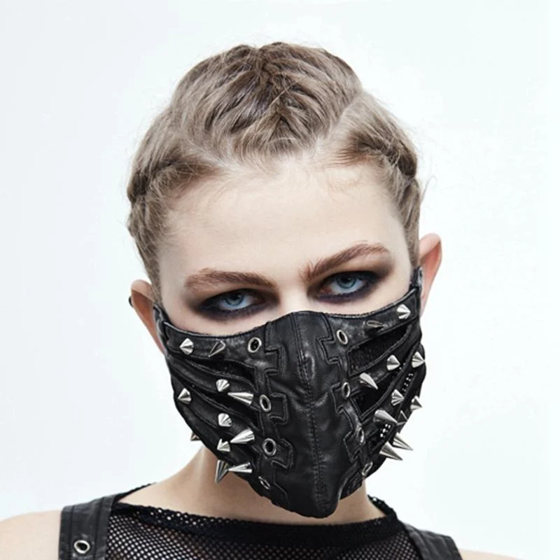 Running T-Shirts for Exercise -Women's Spikey Leather Face Mask