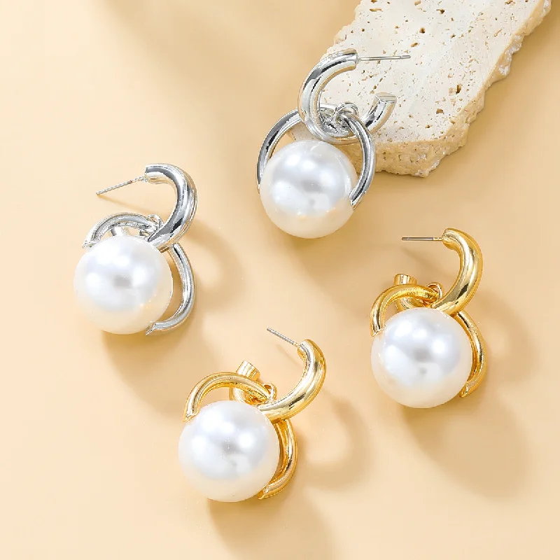 Drop Earrings for Travel Look -Wholesale Autumn and winter earrings spherical imitation pearl earrings girl heart alloy retro earrings jewelry