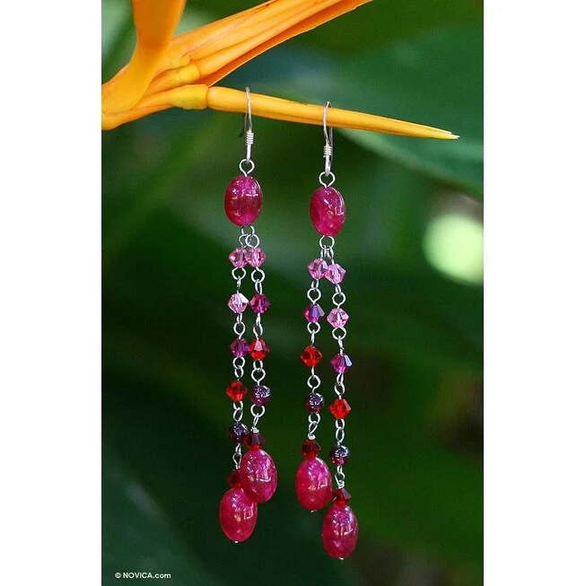 Pearl Drop Earrings for Elegance -Novica Handmade Rose Shower Garnet Earrings (Thailand)