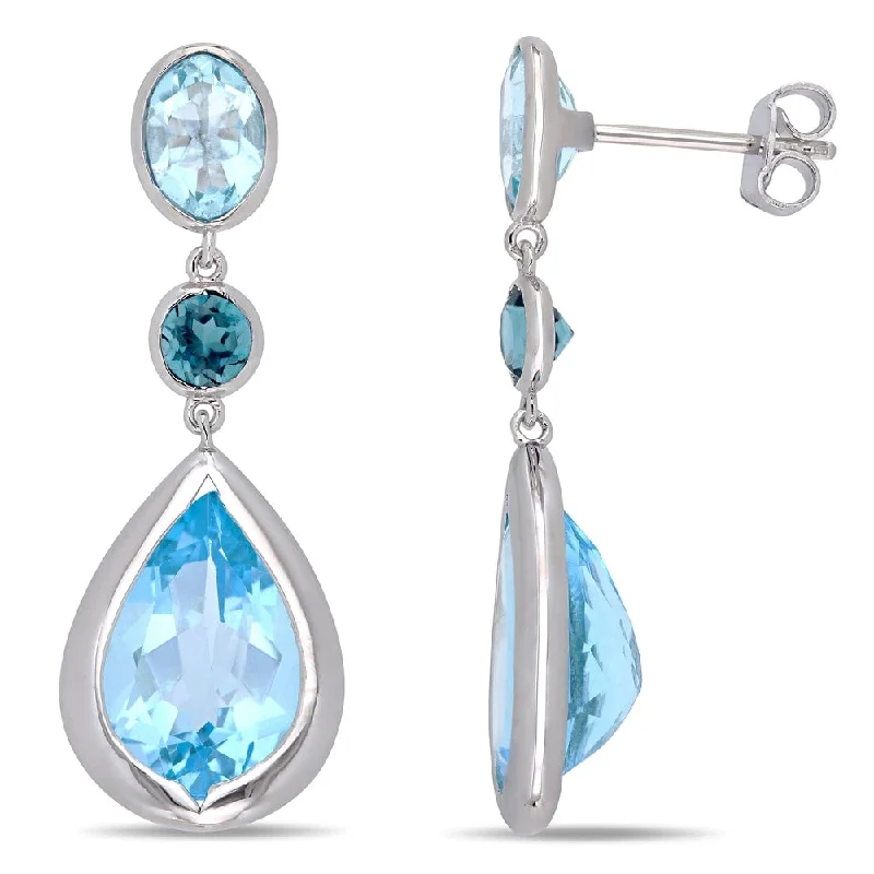 Gothic Drop Earrings with Dark Tone -Miadora Sterling Silver Sky and London-Blue Topaz 3-tier Link Teardrop Earrings