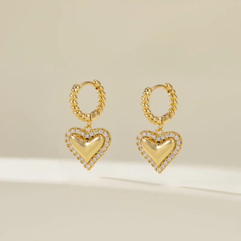 Waterproof Drop Earrings for Outdoor -Wholesale Valentine's Day gift copper plated gold inlaid zircon love earrings heart-shaped earrings jewelry