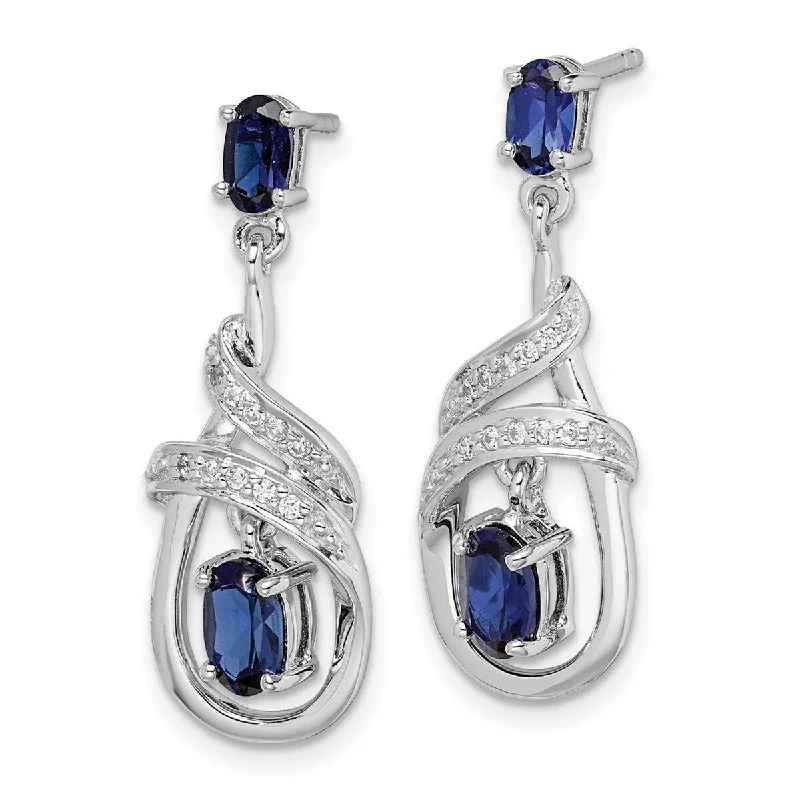 Drop Earrings with Crown Designs -Curata 925 Sterling Silver 29x11mm Blue Sapphire and CZ Cubic Zirconia Dangle Post Earrings