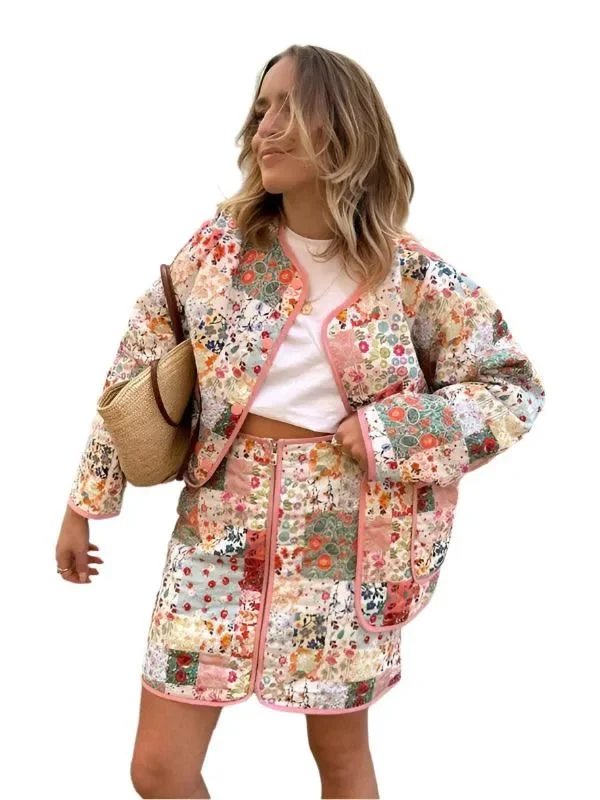 Short Sleeve T-Shirts for Summer Wear -Floral  Quilted Coat Women