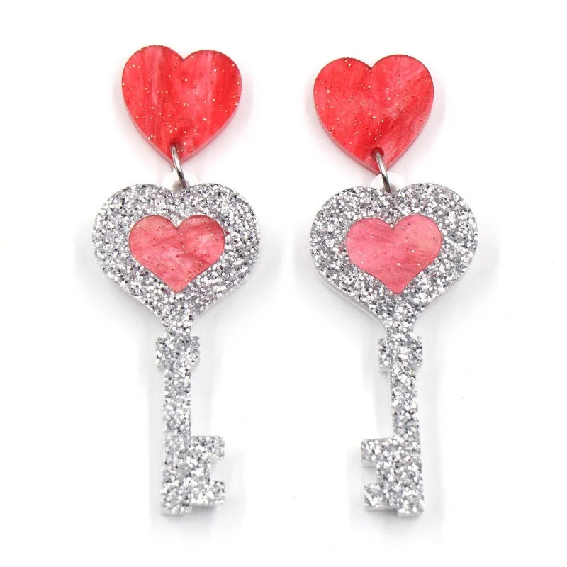 Retro Drop Earrings for Nostalgia -Wholesale Fashion Elegant Heart Love Fashion Acrylic Earrings