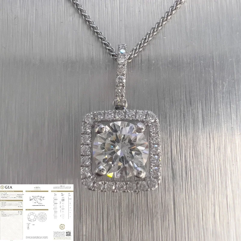 Best necklaces and pendants with gemstone clusters for a bold and colorful effect-14k White Gold GIA Diamond Square Halo Cluster Pendant Necklace 1.61ctw 16"