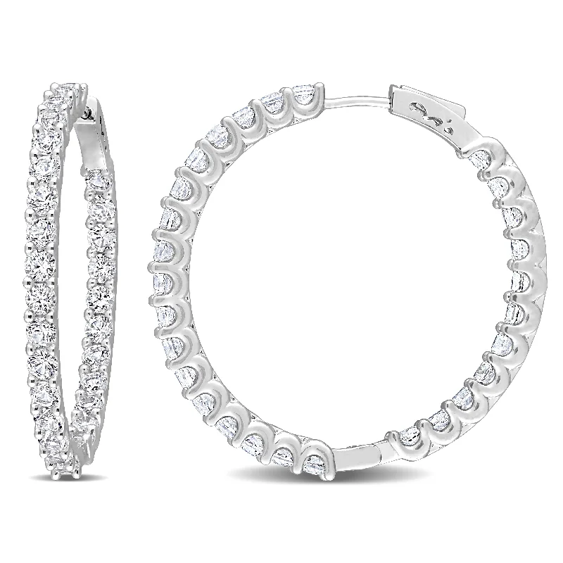 Silver Drop Earrings for Men -8 3/8 CT TGW Created White Sapphire Hoop Earrings Silver