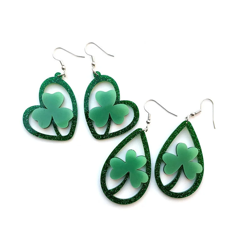 Contemporary Drop Earrings for Fashion -Wholesale Ireland St. Patrick's Day Jewelry Acrylic Luminous Clover Earrings Carnival Party Earrings