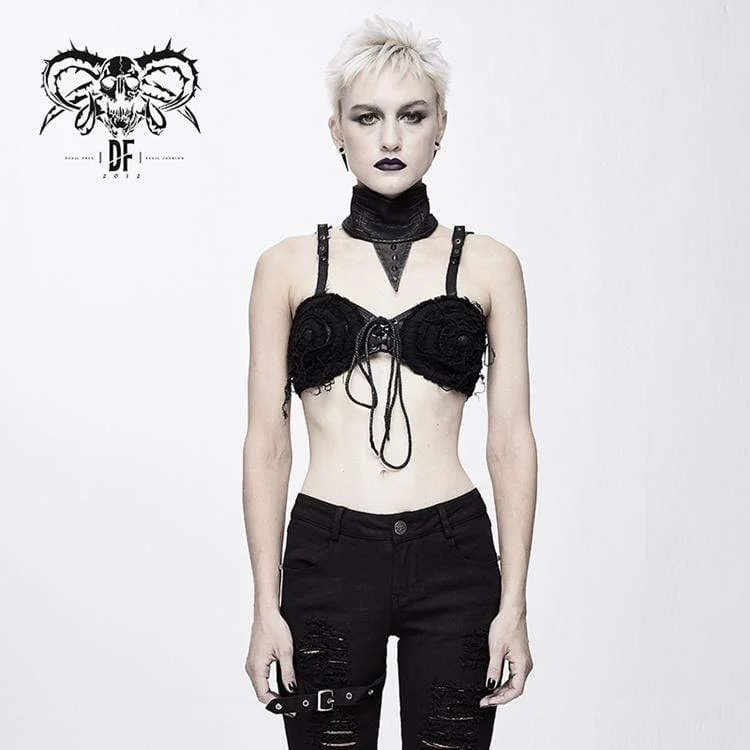 Fringed T-Shirts for Bohemian Vibe -Women's Punk Lacing Bustier Tops With Rivets Collar