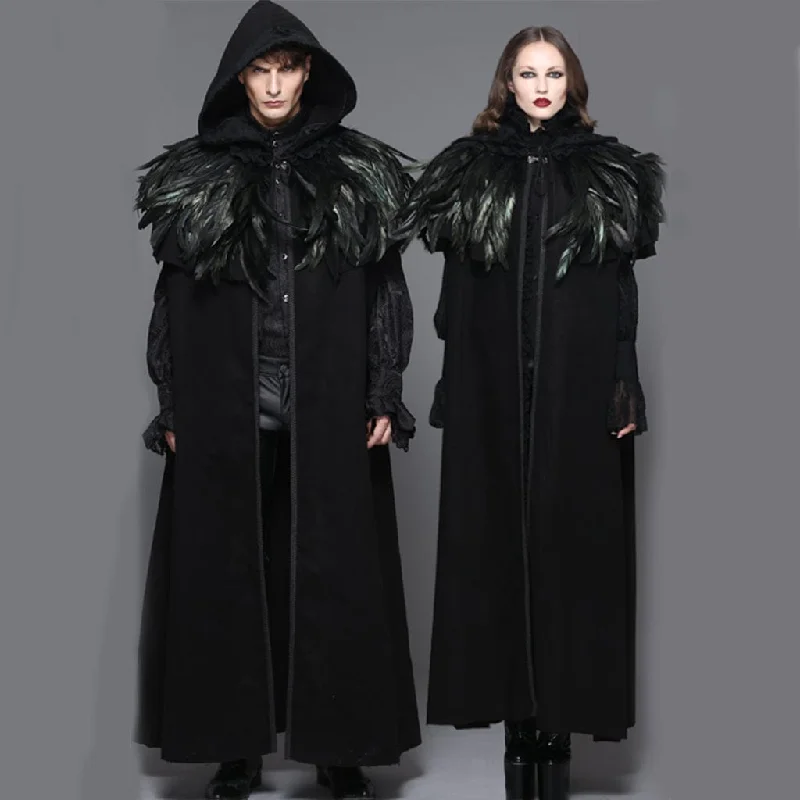 Pilates T-Shirts for Exercise -Men's/Women's Goth Hooded Long Cloak With Feathered Collar