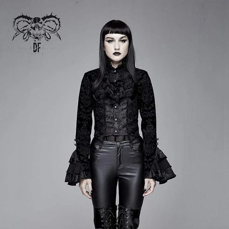 Branded T-Shirts for Quality Assurance -Women's Goth Ruffles Velet Swallow-tailed coat