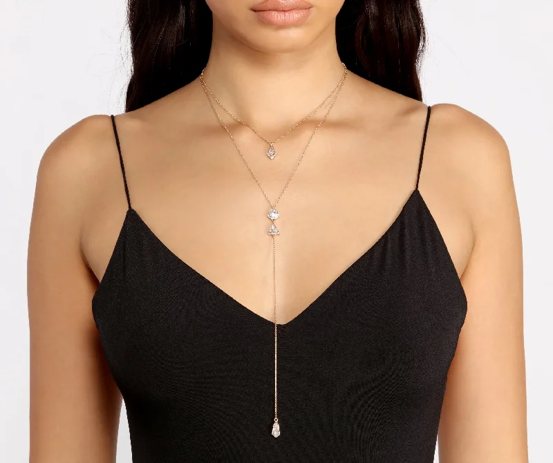 Best necklaces and pendants with glowing moonstone for an ethereal glow-Lost In The Sparkle Geometric Rhinestone Lariat Necklace