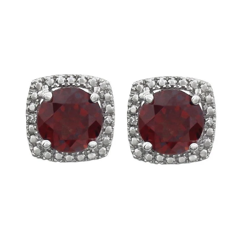 Drop Earrings for Concert Look -Curata 925 Sterling Silver Round 6mm Garnet Pand .015 Dwt Diamond Halo Earrings