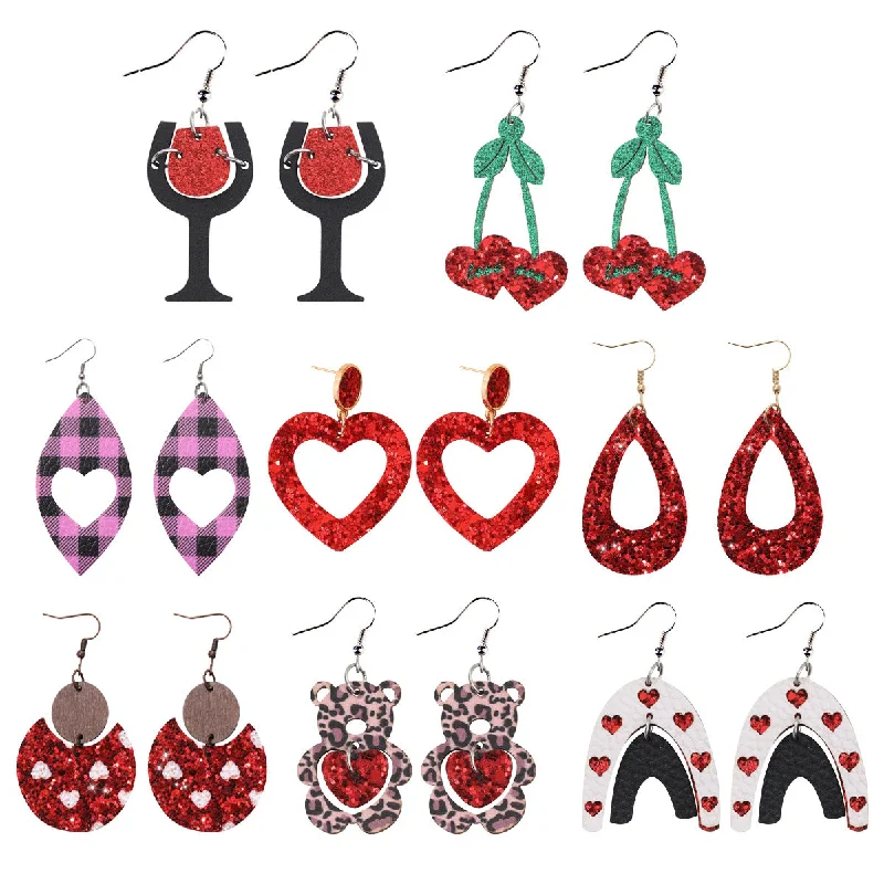 Drop Earrings with Chevron Designs -Wholesale Valentine's Day variety of earrings Bohemian style wine glass earrings