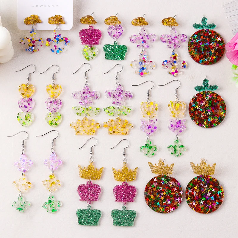 Minimalist Drop Earrings with Simplicity -Wholesale Glitter Transparent Mask Crown Acrylic Design Earrings