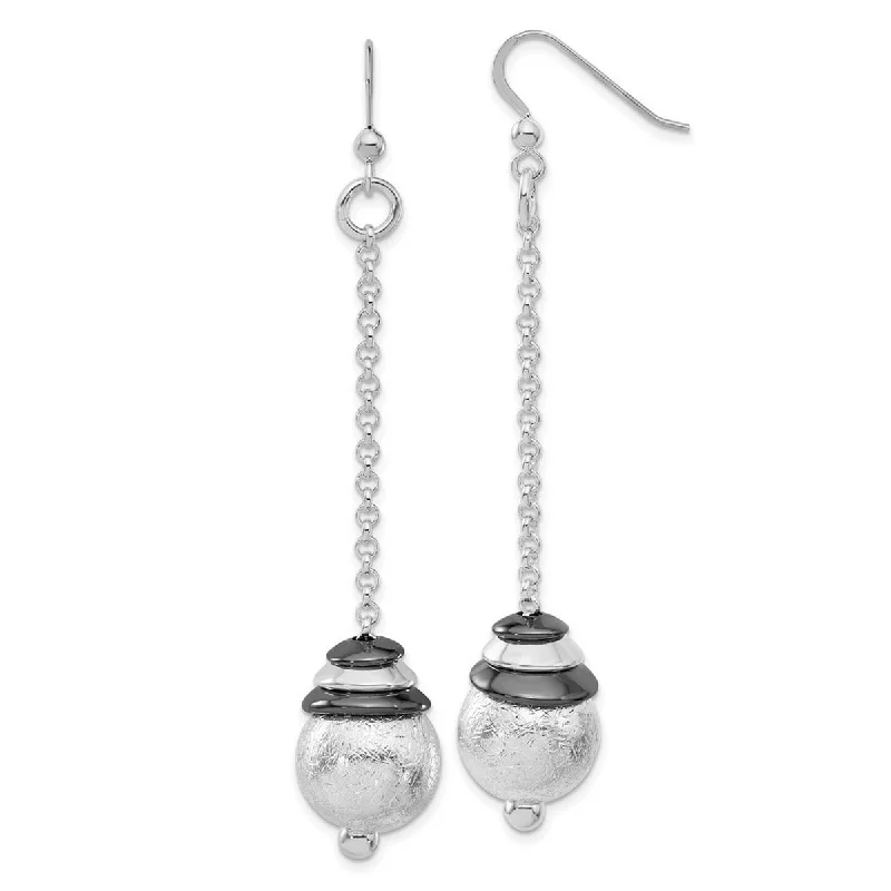 Waterproof Drop Earrings for Outdoor -Curata 925 Sterling Silver 67x13mm Black Rhodium Textured Dangle Hook Earrings