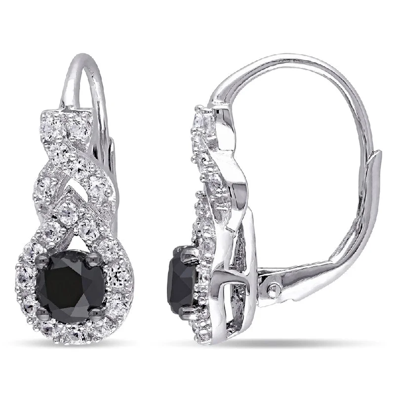 Small Drop Earrings for Delicate -Miadora Sterling Silver Created White Sapphire and 1ct TDW Black Diamond Earrings