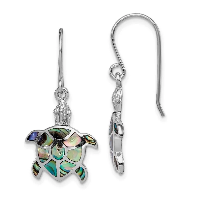 Lightweight Drop Earrings for All Day -Curata 925 Sterling Silver Rhodium 30.8x15.1mm Abalone Turtle Dangle Earrings