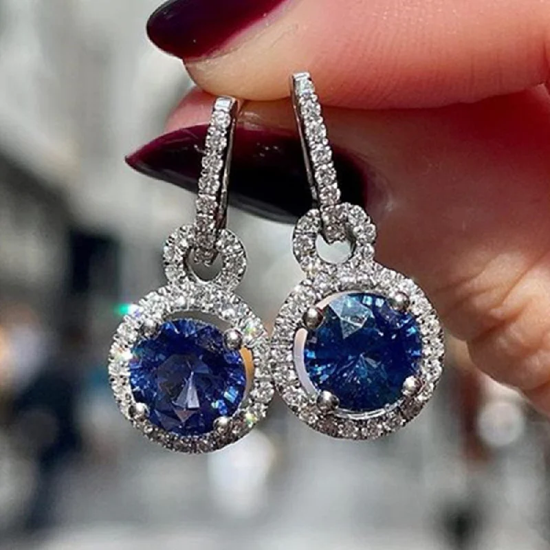 Drop Earrings for Concert Look -Wholesale Europe and the United States cross-border live network red luxury sapphire blue zircon long earrings temperament Valentine's Day gift earrings women