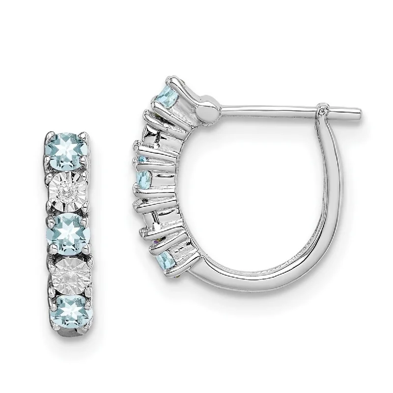 Tarnish Resistant Drop Earrings for Longevity -Curata 925 Sterling Silver 12x2mm Aquamarine and Diamond Hoop Earrings